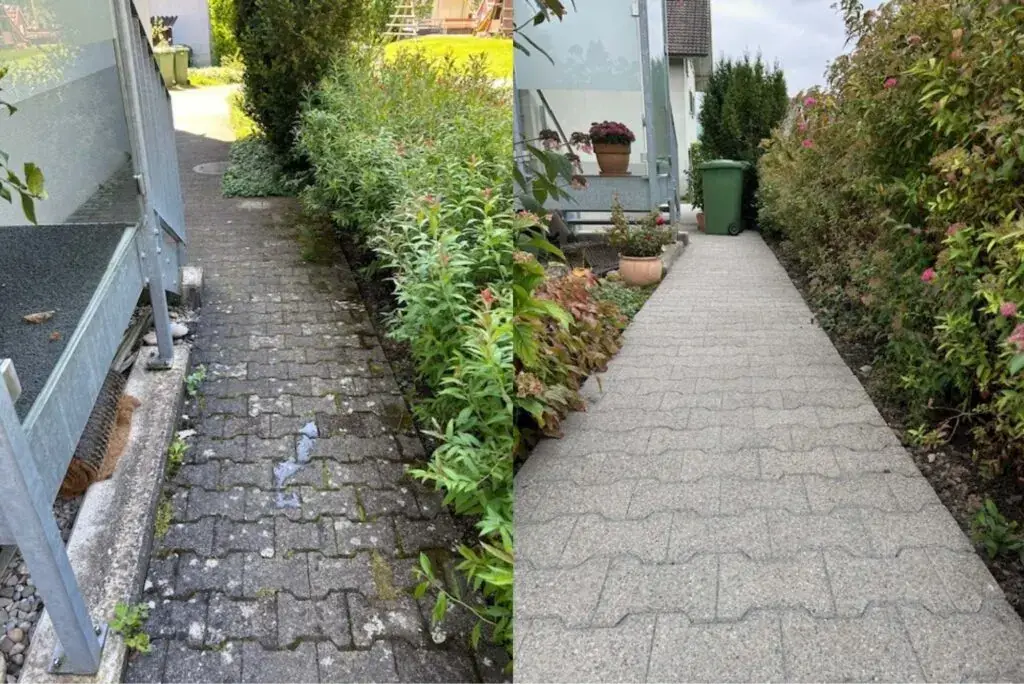 Vergleich Steinplattenreinigung vor und nach