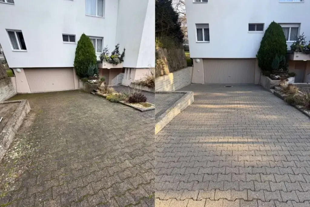 Vergleich Steinpflege einer Terrasse